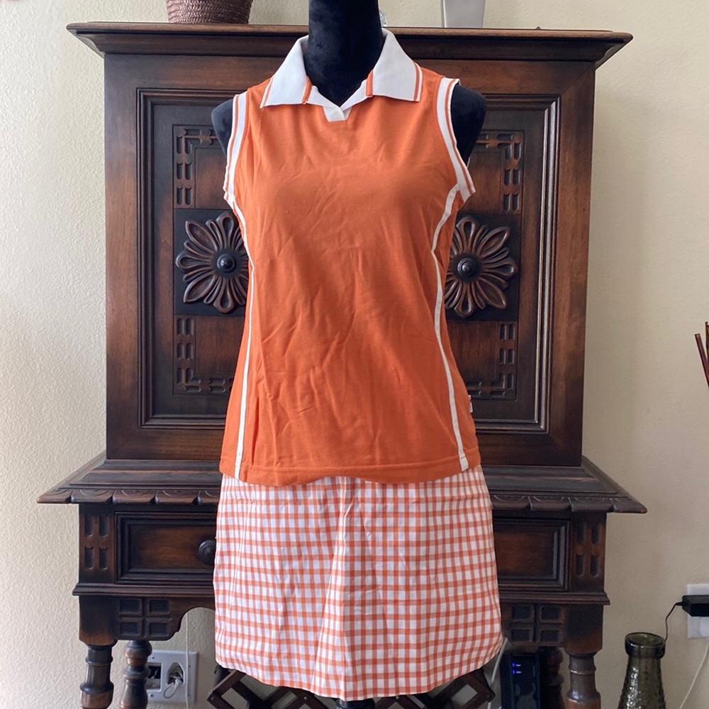 Cotton collared golf tank with coordinating cotton golf skort with pockets
